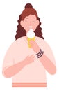 Girl eat sweet ice cream soft waffle cone