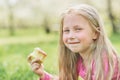 girl eating Apple. Child eating healthy fruit Royalty Free Stock Photo