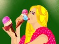 Girl eating ice cream colourful digital art illustration