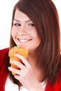Girl eating piece of cake. Royalty Free Stock Photo