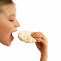 Girl eating a rice waffle