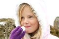 Girl eating snow Royalty Free Stock Photo