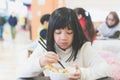 Girl eating Tempura Rice Bowl Royalty Free Stock Photo