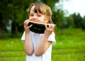 Girl eating water-melon Royalty Free Stock Photo