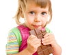 The girl eats chocolate