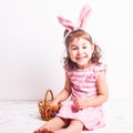 Girl eats a chocolate eggs Royalty Free Stock Photo