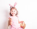 Girl eats a chocolate eggs Royalty Free Stock Photo