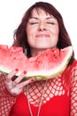 The girl eats a water-melon Royalty Free Stock Photo