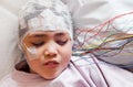 Girl with EEG electrodes attached to her head for medical test Royalty Free Stock Photo