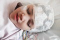Girl with EEG electrodes attached to her head for medical test