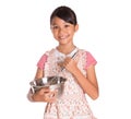 Girl With Egg Beater and Steel Bowl II Royalty Free Stock Photo