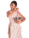 Girl With Egg Beater and Steel Bowl VI Royalty Free Stock Photo