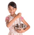 Girl With Egg Beater and Steel Bowl X Royalty Free Stock Photo