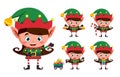 Girl elf christmas vector character set. Kid elves cartoon characters playing Royalty Free Stock Photo