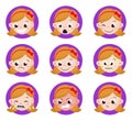 Girl Emotion Faces Cartoon. set of female avatar expressions