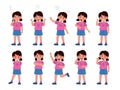 Girl emotions set. Emotional kid character in different poses, feelings expression, mood options, body language, happy Royalty Free Stock Photo