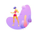 Girl is engaged in fitness, doing exercises with hoop Sport, pilates, gymnastics Vector illustration