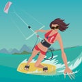 Girl is engaged in kitesurfing