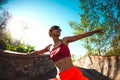 The girl is engaged in morning yoga. Royalty Free Stock Photo