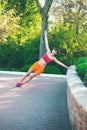 The girl is engaged in morning yoga. Royalty Free Stock Photo