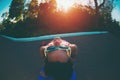 The girl is engaged in morning yoga. Royalty Free Stock Photo