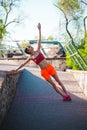 The girl is engaged in morning yoga. Royalty Free Stock Photo