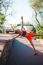 The girl is engaged in morning yoga. Royalty Free Stock Photo