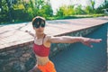 The girl is engaged in morning yoga. Royalty Free Stock Photo