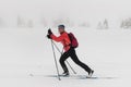 Girl Enjoying Cross Country Skiing in a Snowy Misty Landscape
