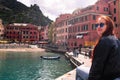 Girl is enjoying the little village of Vernazza Royalty Free Stock Photo