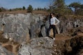 Girl enjoying mountains Fondry des Chiens, Nismes, Viroinval, Belgium Royalty Free Stock Photo