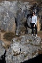 Girl enjoying mountains Fondry des Chiens, Nismes, Viroinval, Belgium Royalty Free Stock Photo