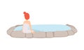 Girl enjoying outdoor jacuzzi, young woman in a towel relaxing, spa procedure vector Illustration on a white background