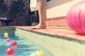 Girl enjoying summertime vacation poolside closeup