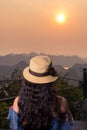 Girl enjoying sunset view from Cannon fort viewpoint Royalty Free Stock Photo