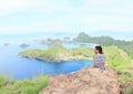 Girl enjoying view on Padar Island Royalty Free Stock Photo