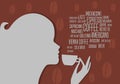 Girl enjoys coffee. Silhouette of girl with cup of coffee drinks Royalty Free Stock Photo