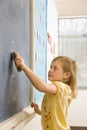 Girl Erasing Writing on Blackboard