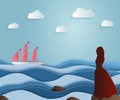 Girl escorts sailing ship on a long journey. Scarlet sails, Asso Royalty Free Stock Photo