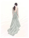 Girl in evening long dress illustration