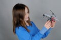 Young girl with helicopter Royalty Free Stock Photo