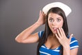 Girl Excited Sailor Like Outfir and Hat Royalty Free Stock Photo