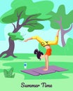 Girl Exercising on Mat Outdoors. Healthy Lifestyle