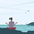 Girl exercising yoga on nature flat color vector Royalty Free Stock Photo