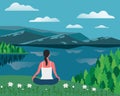 Girl exercising yoga on nature flat color vector