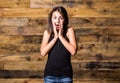 Girl expressing amazement and shock Royalty Free Stock Photo