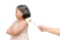 Girl with expression of disgust against vegetables isolated Royalty Free Stock Photo