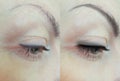 Girl eyes eyelashes before and after makeup mascara