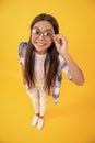 girl with eyesight glasses and checkered shirt. teenage girl wear eyesight glasses. teenage girl can see with eyesight Royalty Free Stock Photo