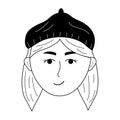 Girl face in a beret hat in doodle style.